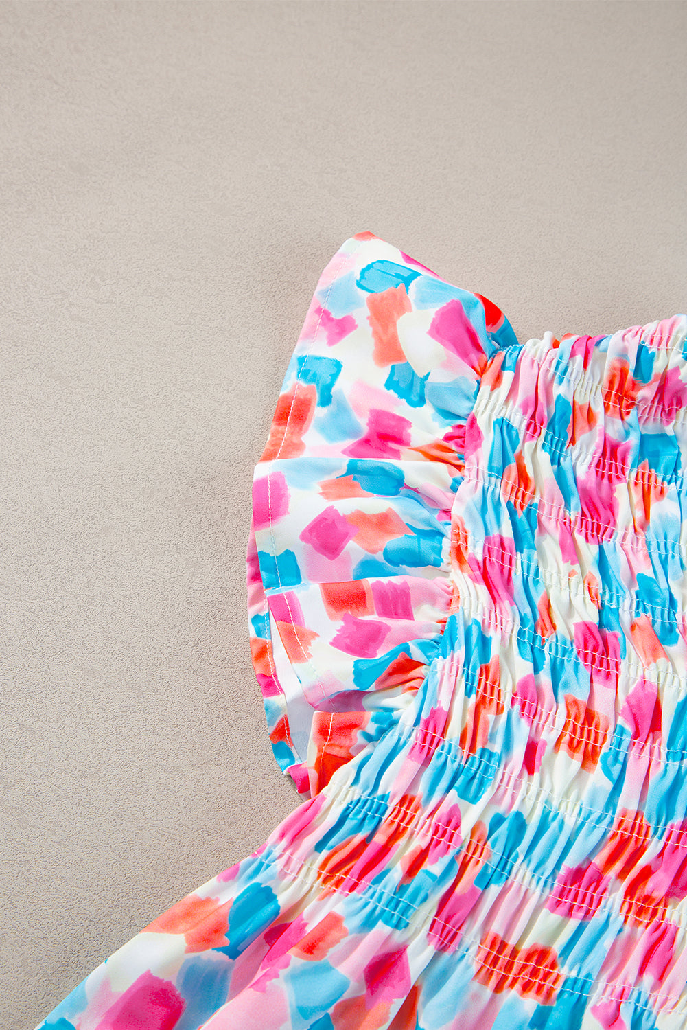 Shirred  Blouse - Ruffled Abstract Print