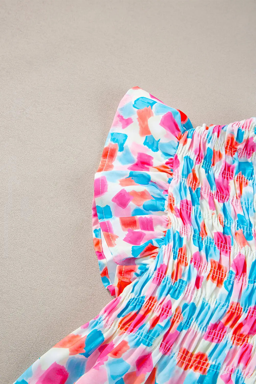 Shirred blouse - ruffled abstract print blouses