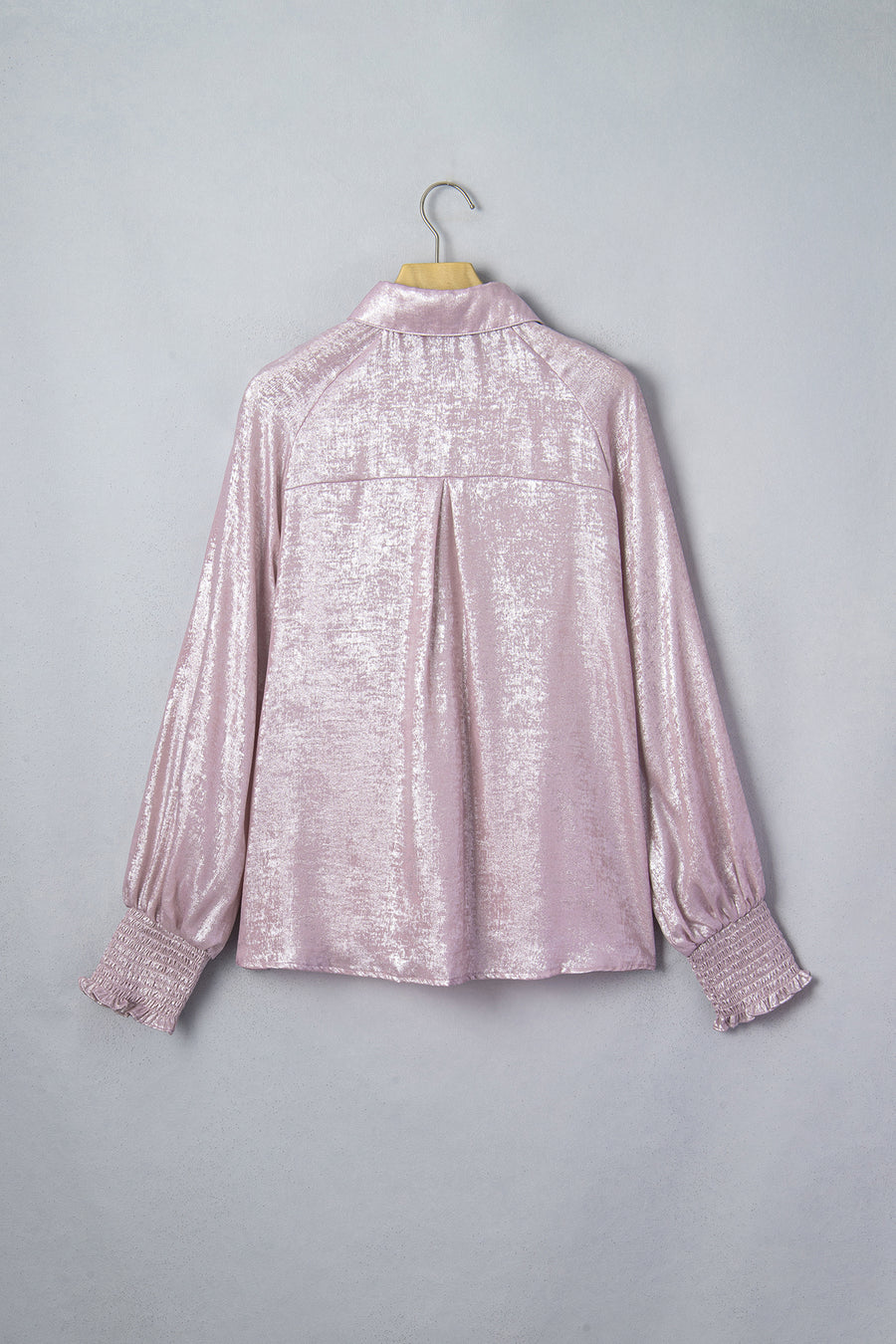 Button Front Ruffle Cuffs Back Paneling Blouse