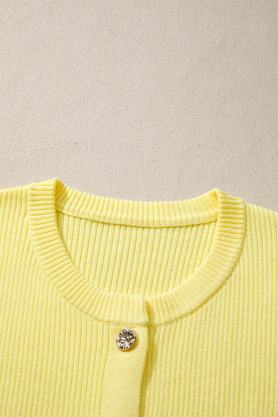 Ribbed Knit Contrast Frilled Short Sleeve Cardigan Women UK