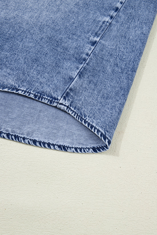 Ruffle Denim Shirt Women | Retro Blue Button Down Top