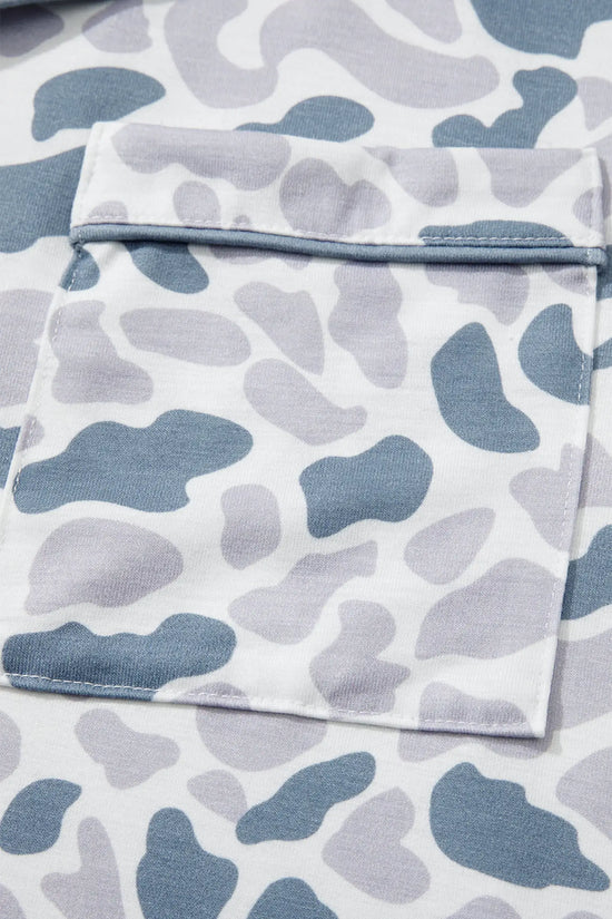 Camouflage print lapel shirt & shorts 2-piece pyjama set beige pajamas