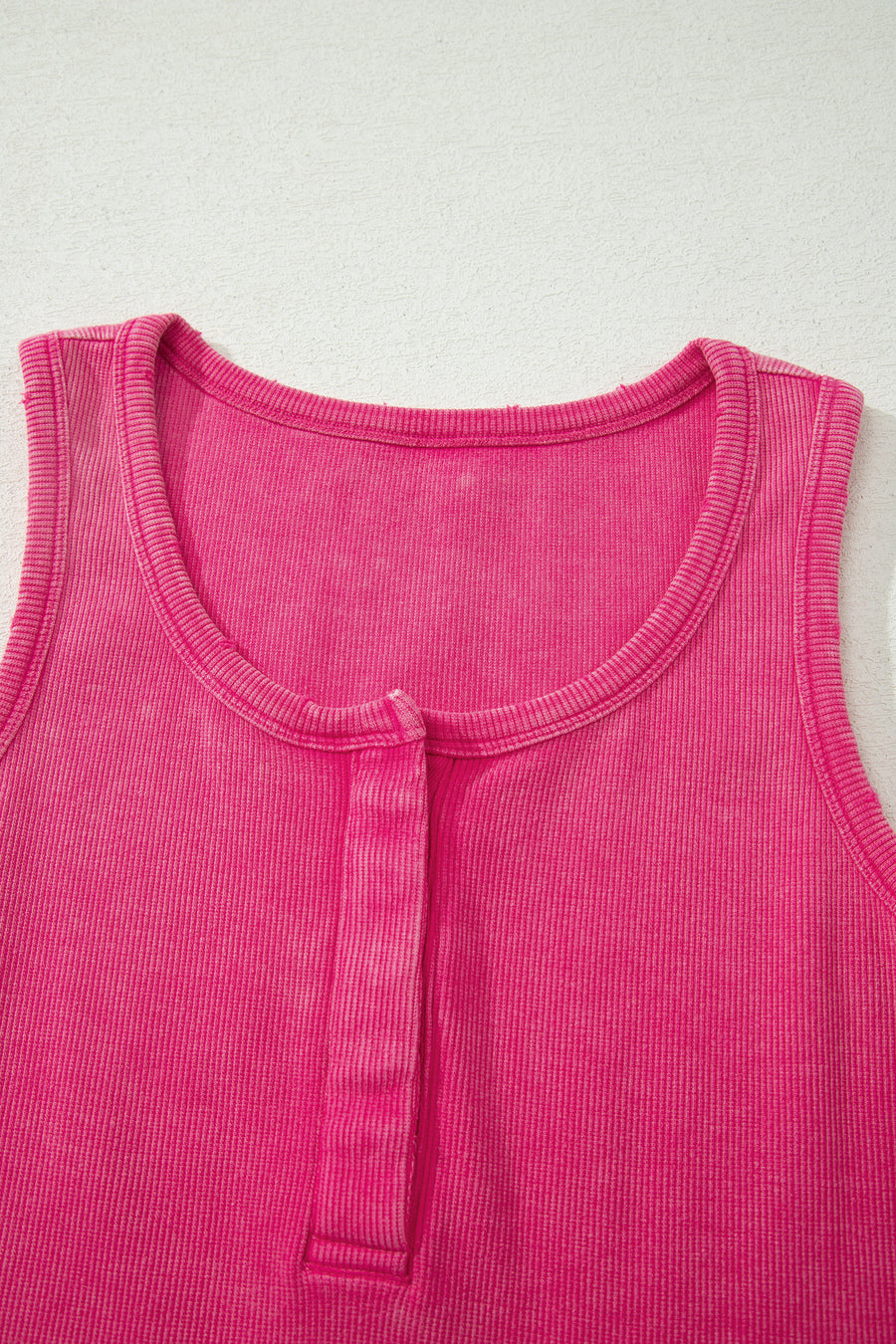 Vintage Distressed Ribbed Mineral Wash Button Neck Tank Top — back view | Fashionfitz UK