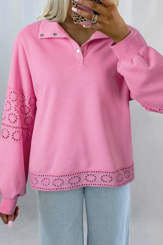 Embroidered flower snap sweatshirt sweatshirts