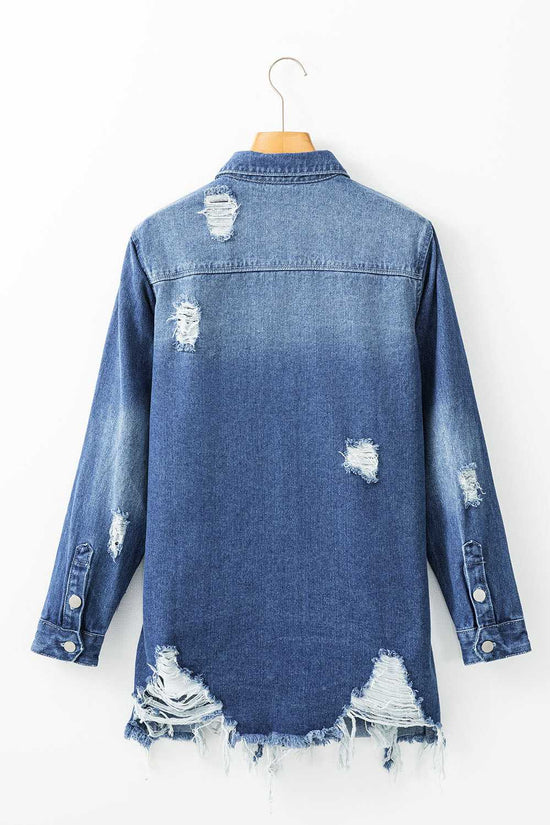 Light Wash Frayed Denim Duster