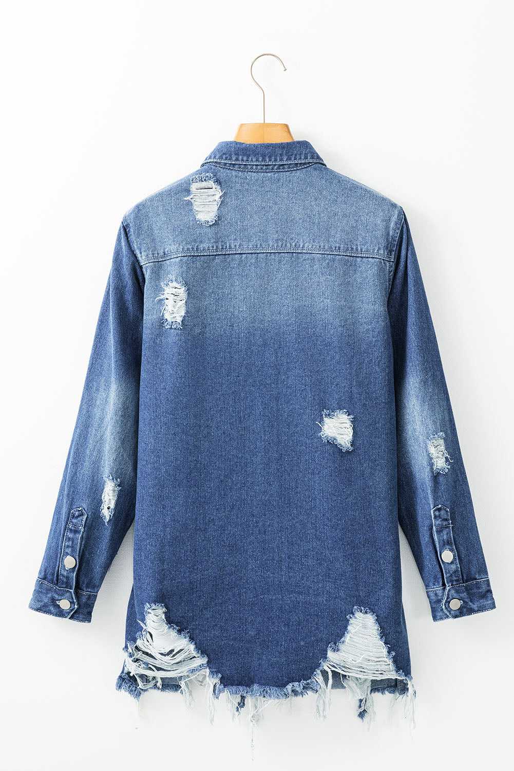 Light Wash Frayed Denim Duster
