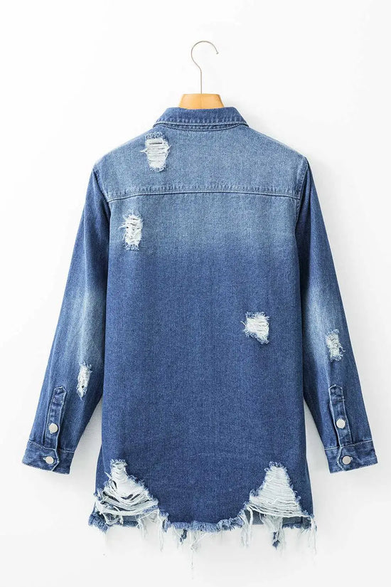 Light wash frayed denim duster - shop now | vintage chic