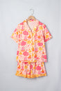 Pumpkin Print Shell Button Short Sleeve Lounge Set Women UK