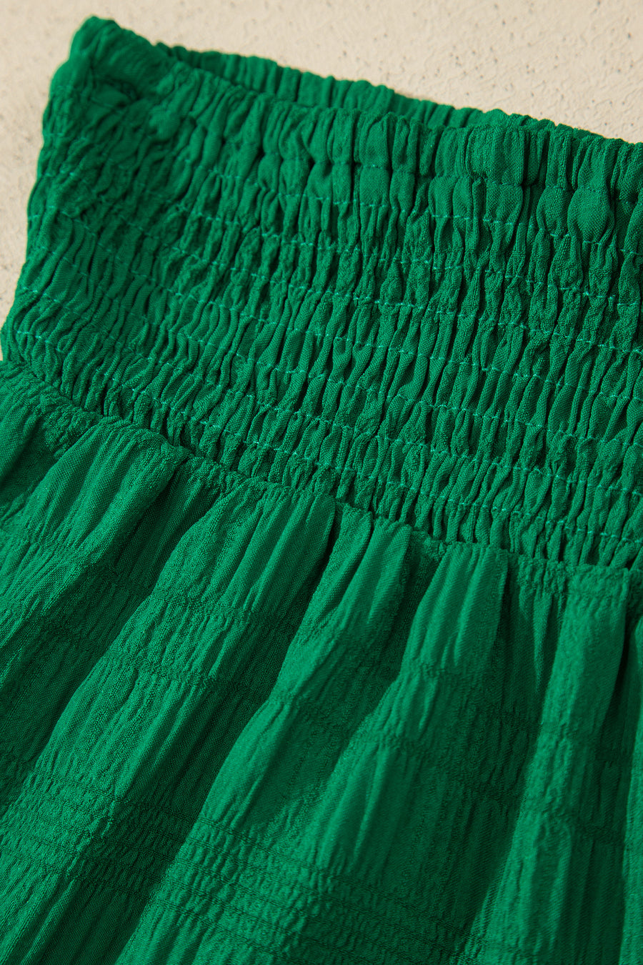 Textured Square Neck Cap Sleeve Top & Shirred High Waist Shorts Set
