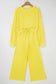 Flat lay of yellow Drop Crop Wide-Leg Pants Set on hanger, featuring cropped sweatshirt and wide-leg pants for casual wear.