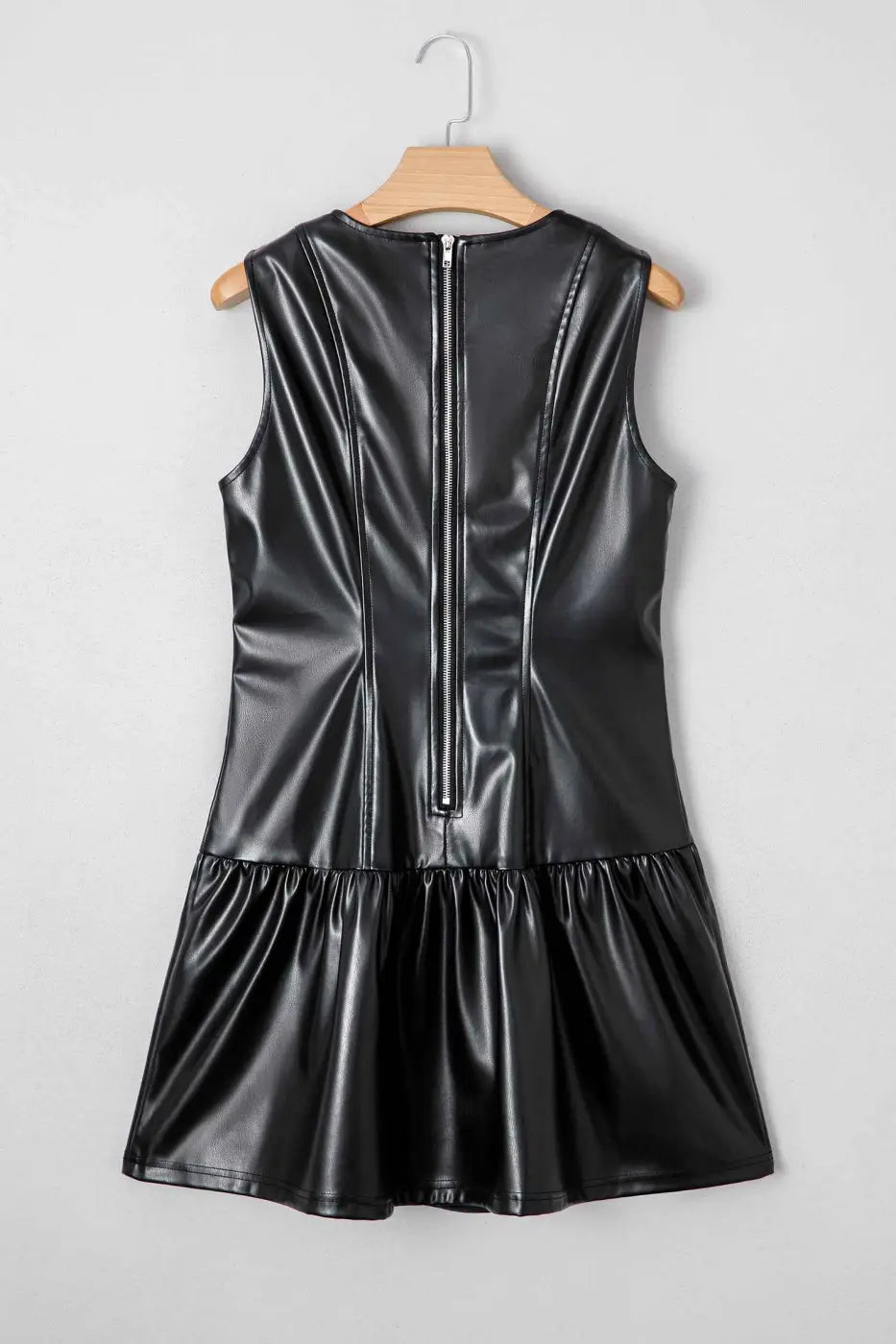 Ladies black faux leather mini dress dresses