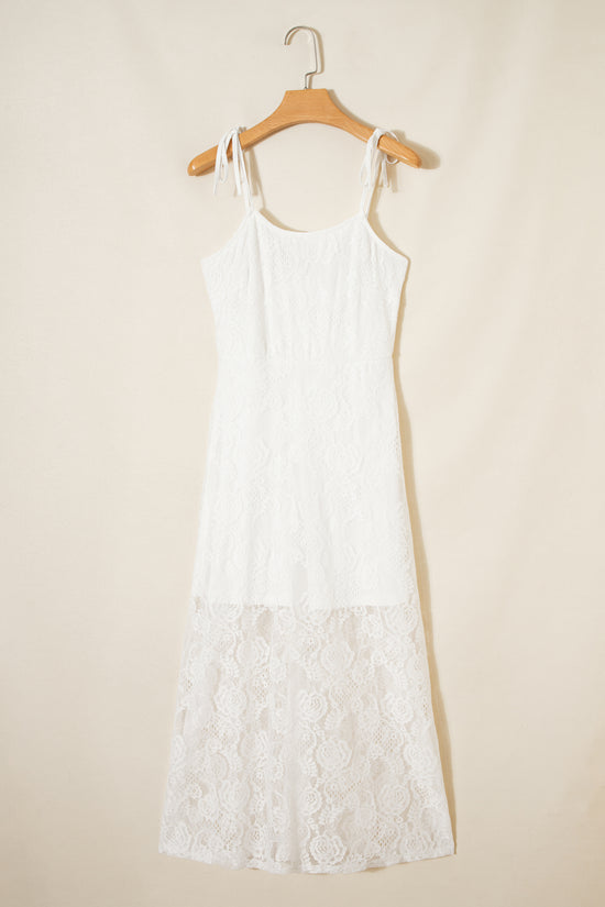 White Lace Overlay Spaghetti Strap Maxi Dress