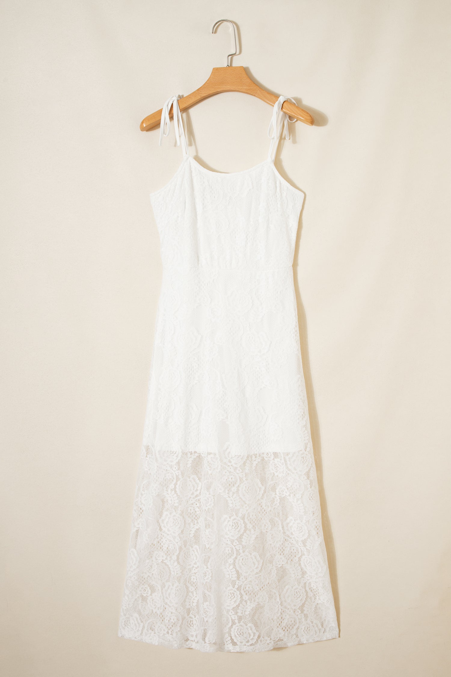 White Lace Overlay Spaghetti Strap Maxi Dress