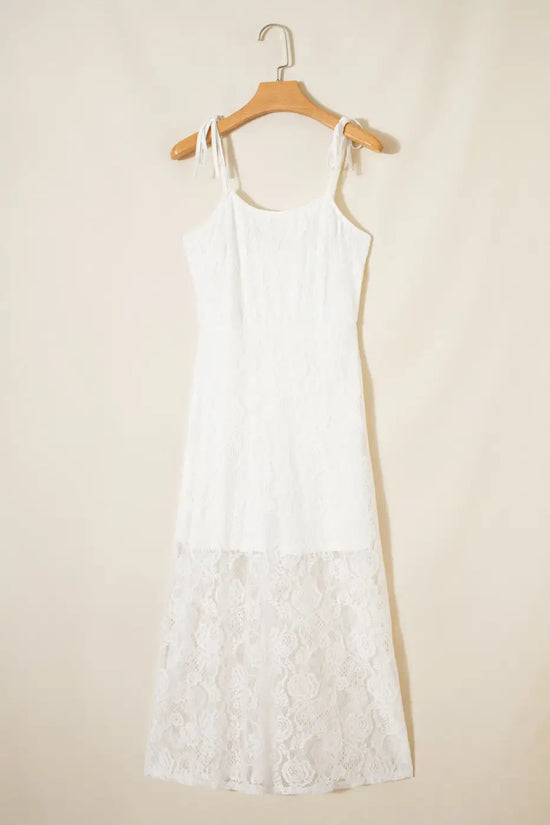 White Lace Overlay Spaghetti Strap Maxi Dress