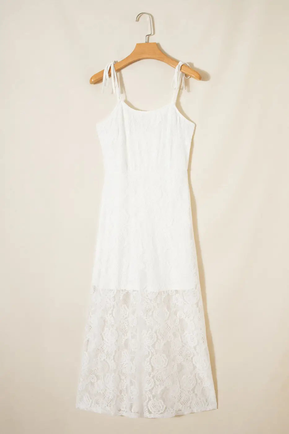 White Lace Overlay Spaghetti Strap Maxi Dress