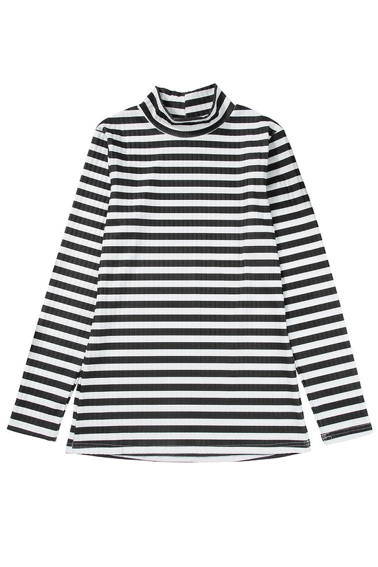 Striped Textured Knit Long Sleeve Tee