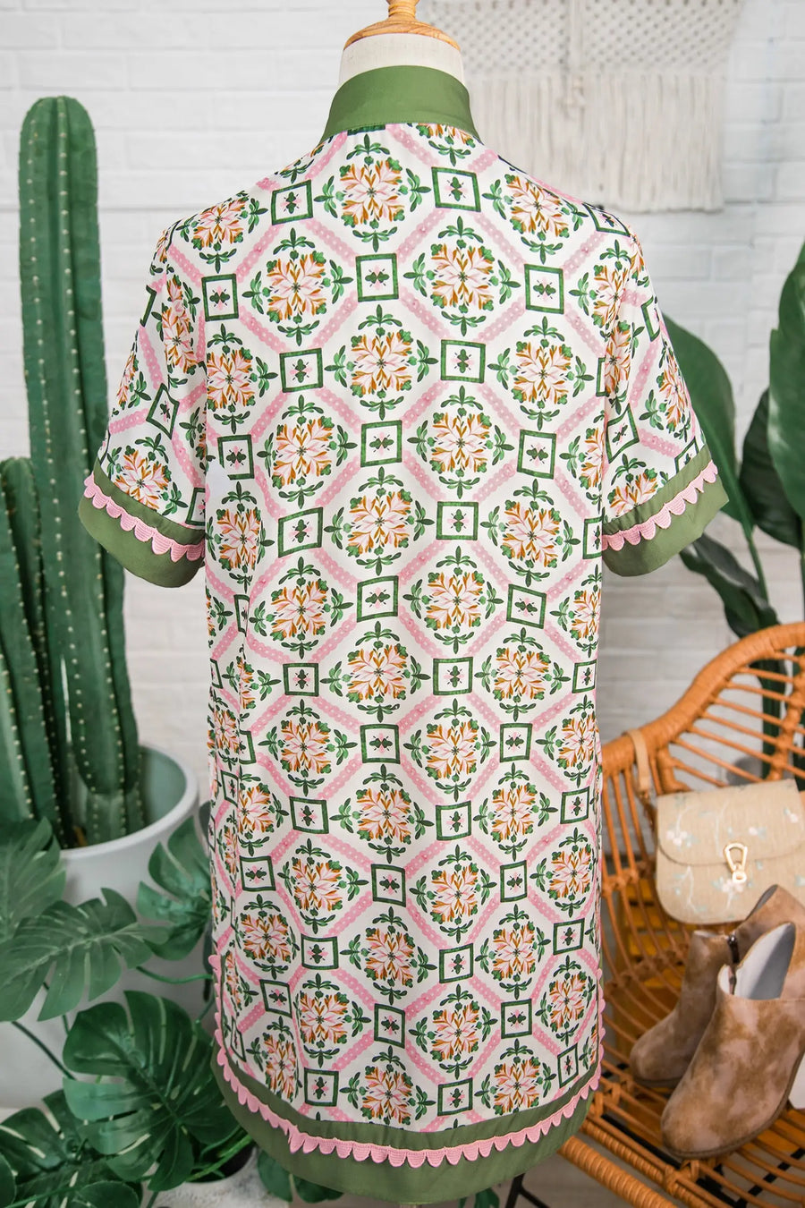 Multicolour Boho Geometric Floral Short Sleeve Mini Dress Women UK