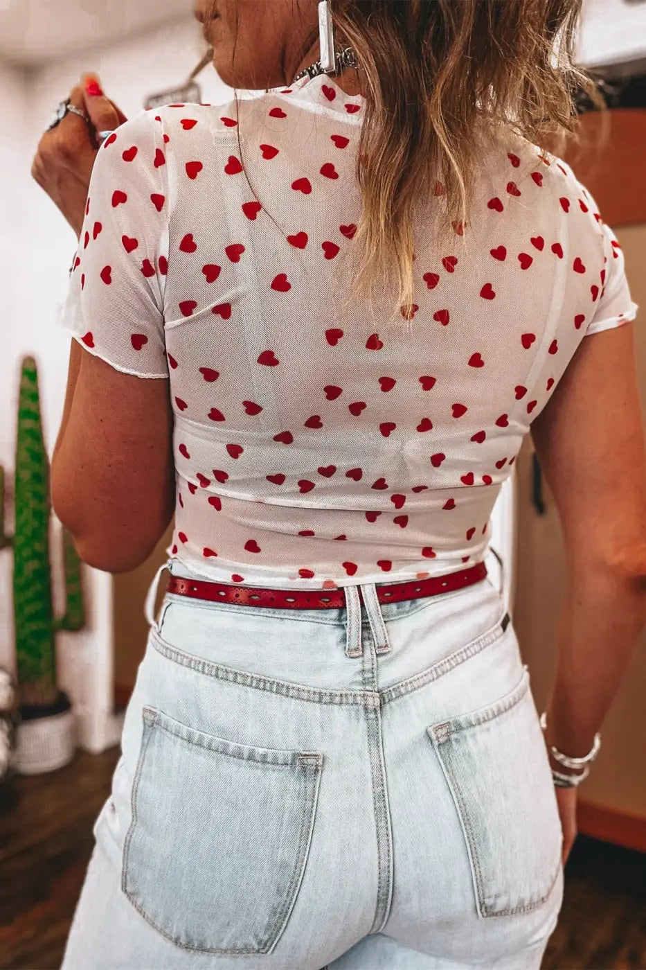 Women’s heart print mesh crop top | fashionfitz