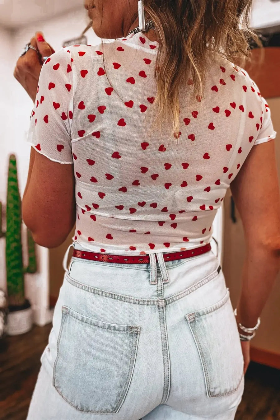 Women’s heart print mesh crop top | fashionfitz