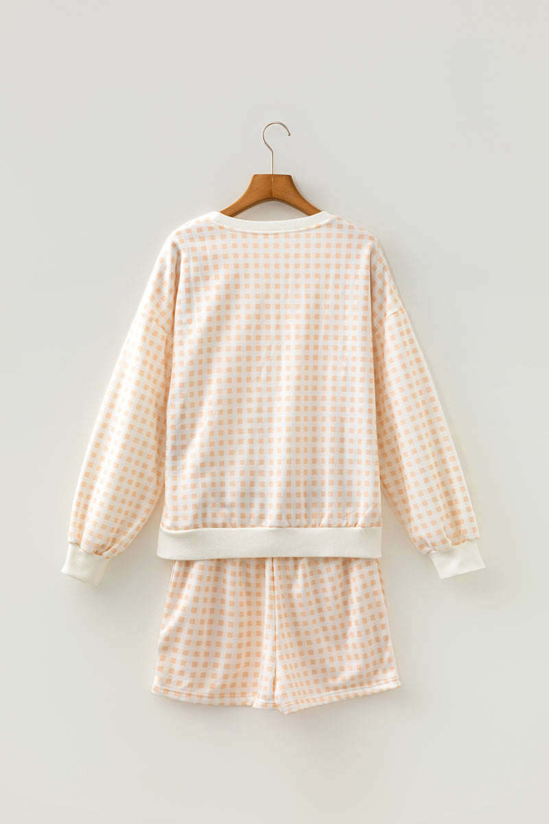 Yellow Plaid Baggy Pullover Drawstring Casual Shorts 2pcs Outfit