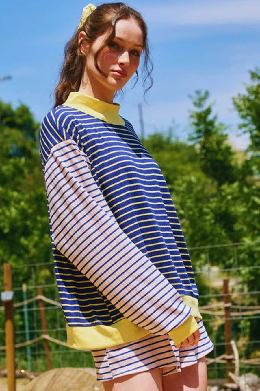 Stripe Colour Block Ribbed Knit Shorts Set