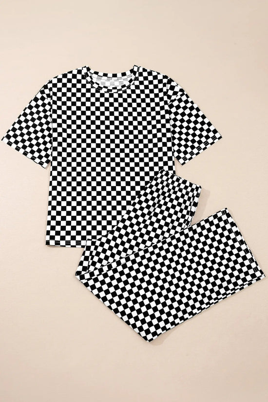 Checkered print half sleeve tee & lounge pants 2-piece loungewear set