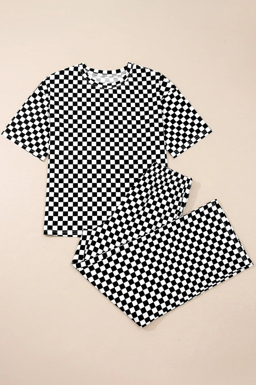 Checkered print half sleeve tee & lounge pants 2-piece loungewear set