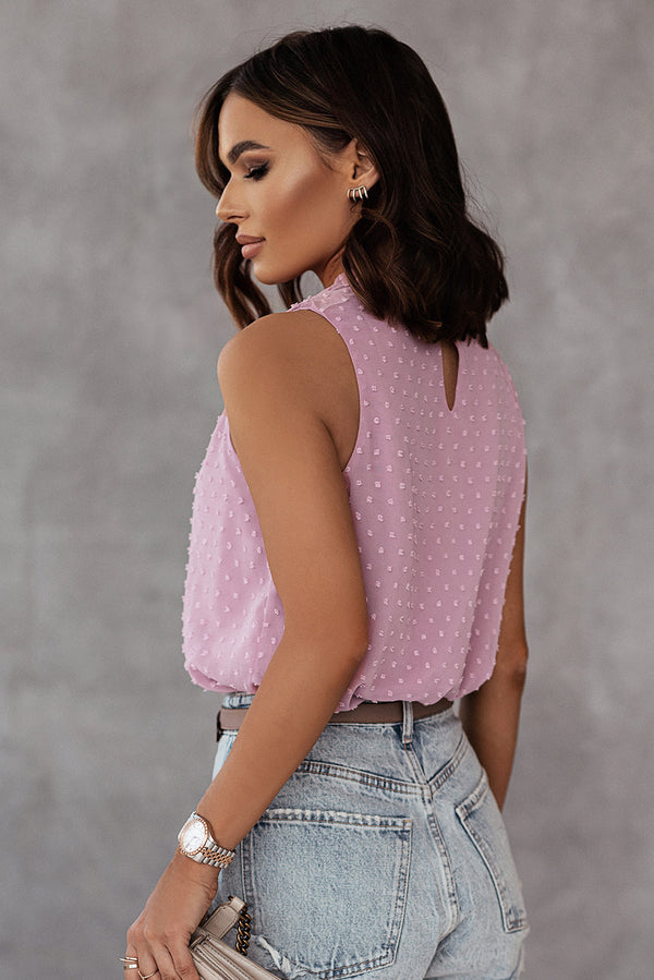 Pink Swiss Dot Sleeveless Ruffle Tank Top Women UK