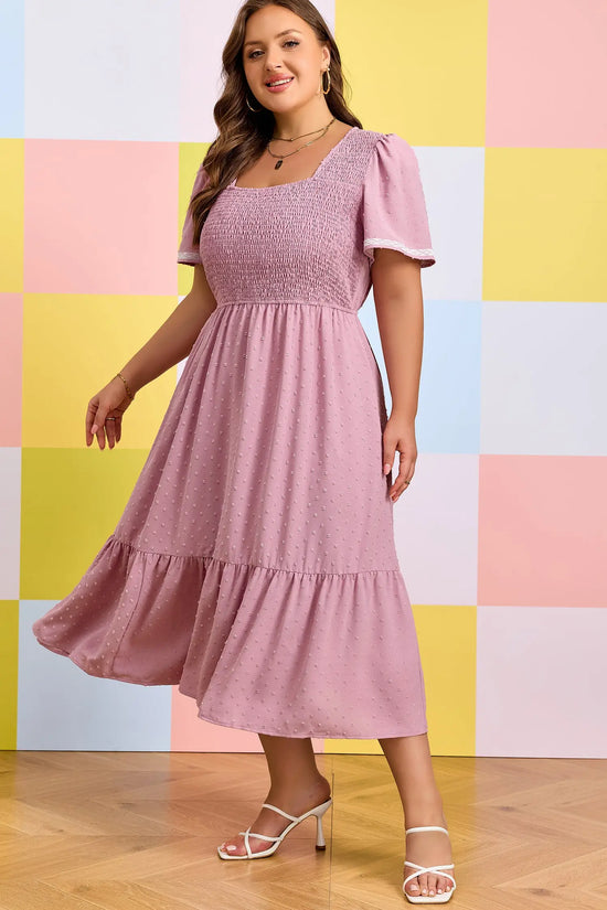 Curve swiss dot smocked midi dress dresses