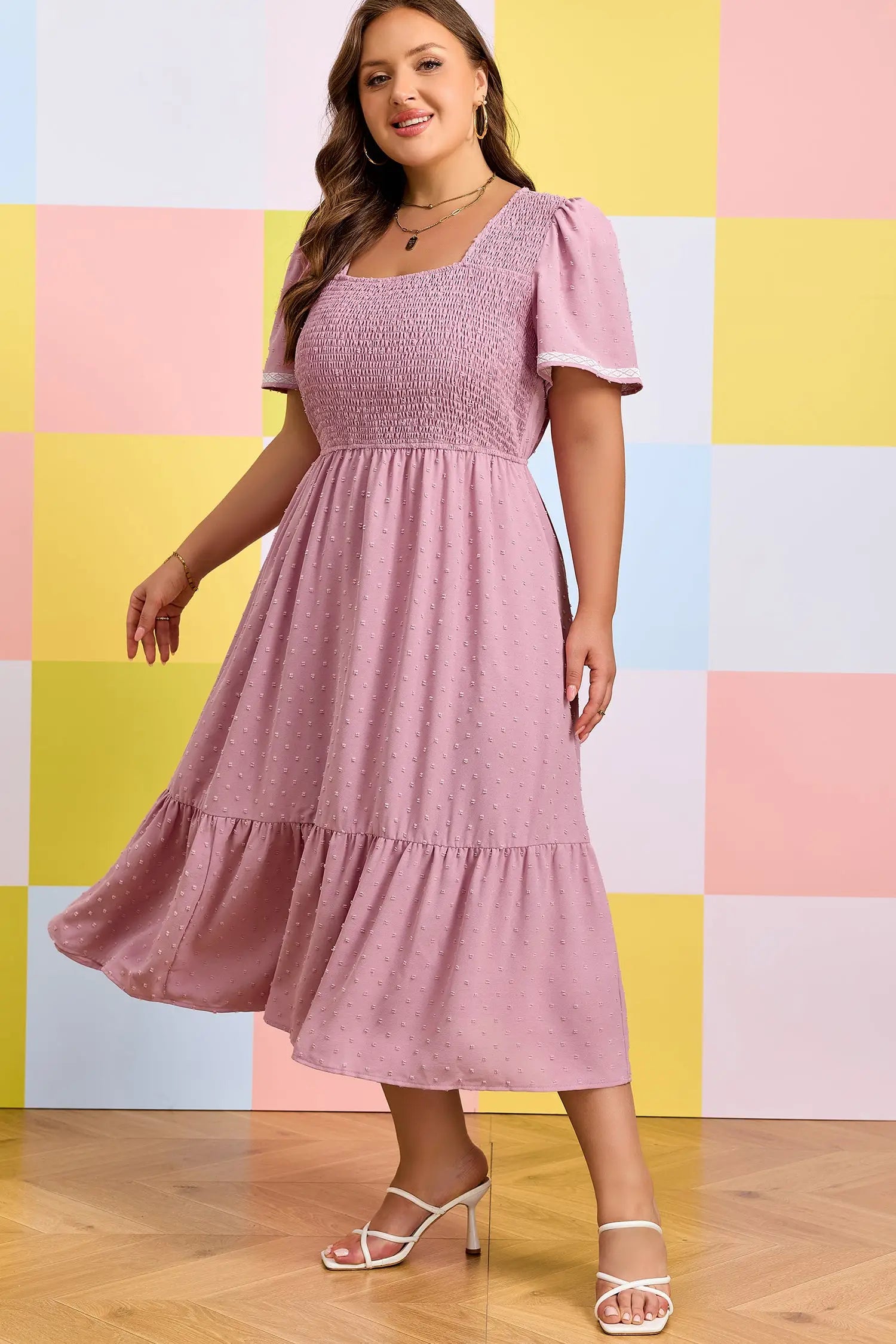 Curve swiss dot smocked midi dress dresses