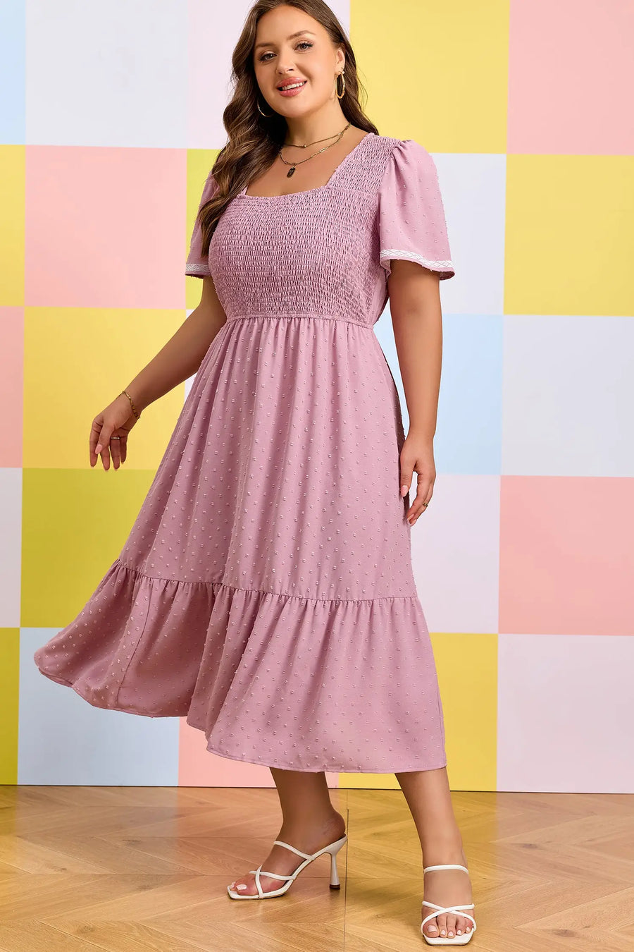 Curve swiss dot smocked midi dress dresses