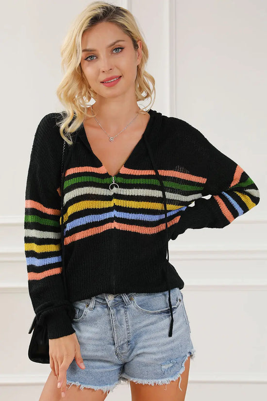 Striped zip up hooded sweater sweaters
