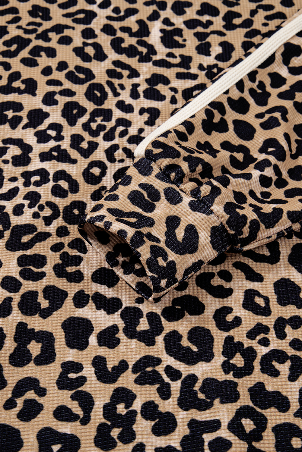 Leopard Print Waffle Knit Kangaroo Hoodie