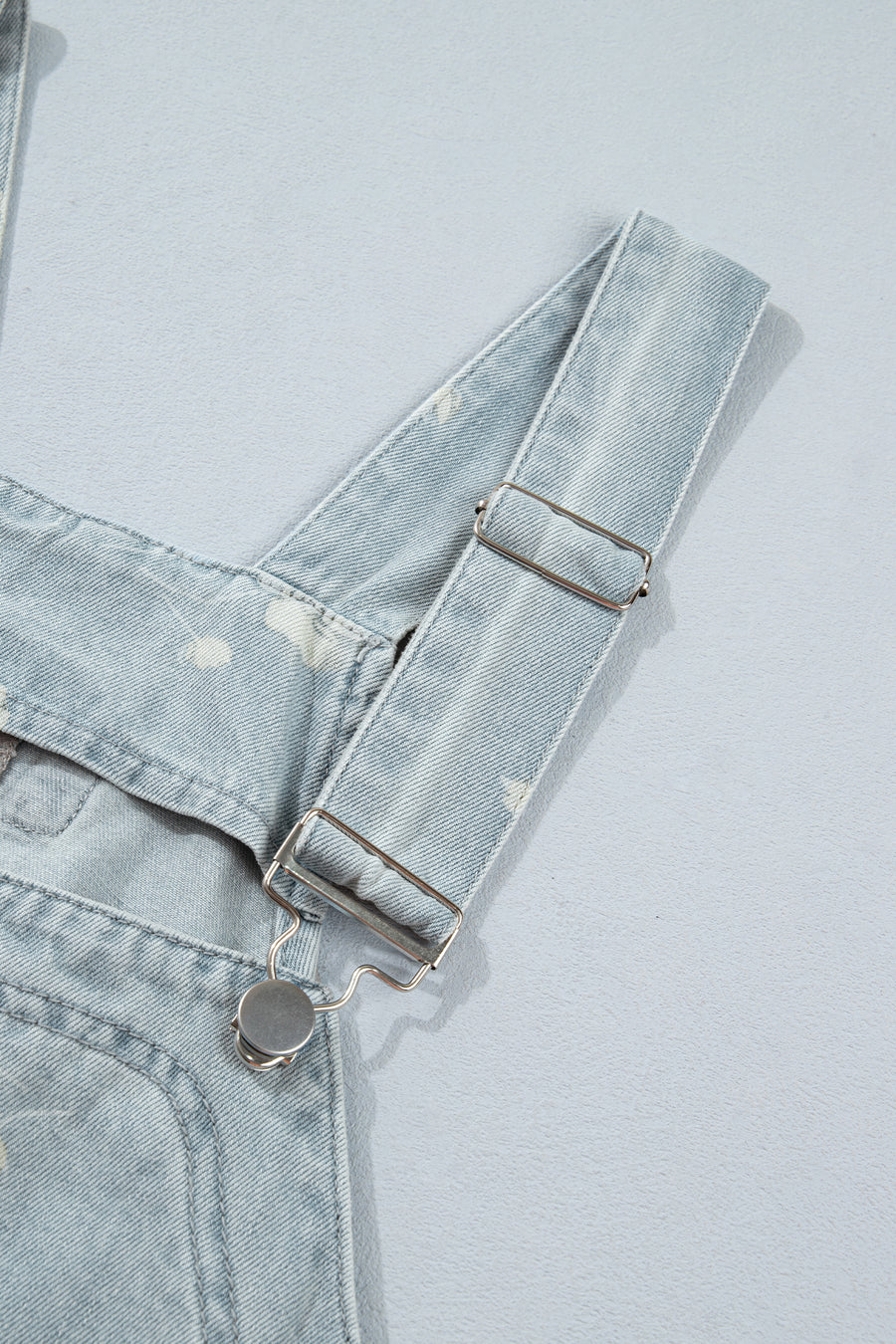Sky Blue Retro Wash Denim Floral Print Overall Mini Dress Women UK