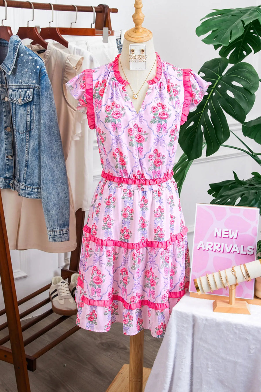 Purple Tiered Ruffles Sleeveless Summer Floral Dress Women UK