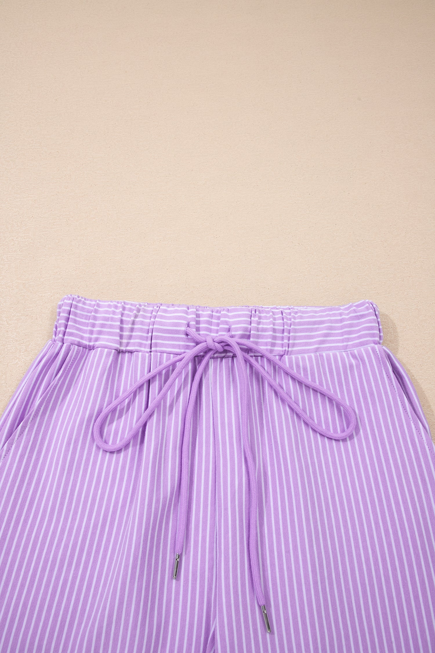 Striped Dolman Sleeve Polo Shirt and Drawstring Shorts Two Piece Set