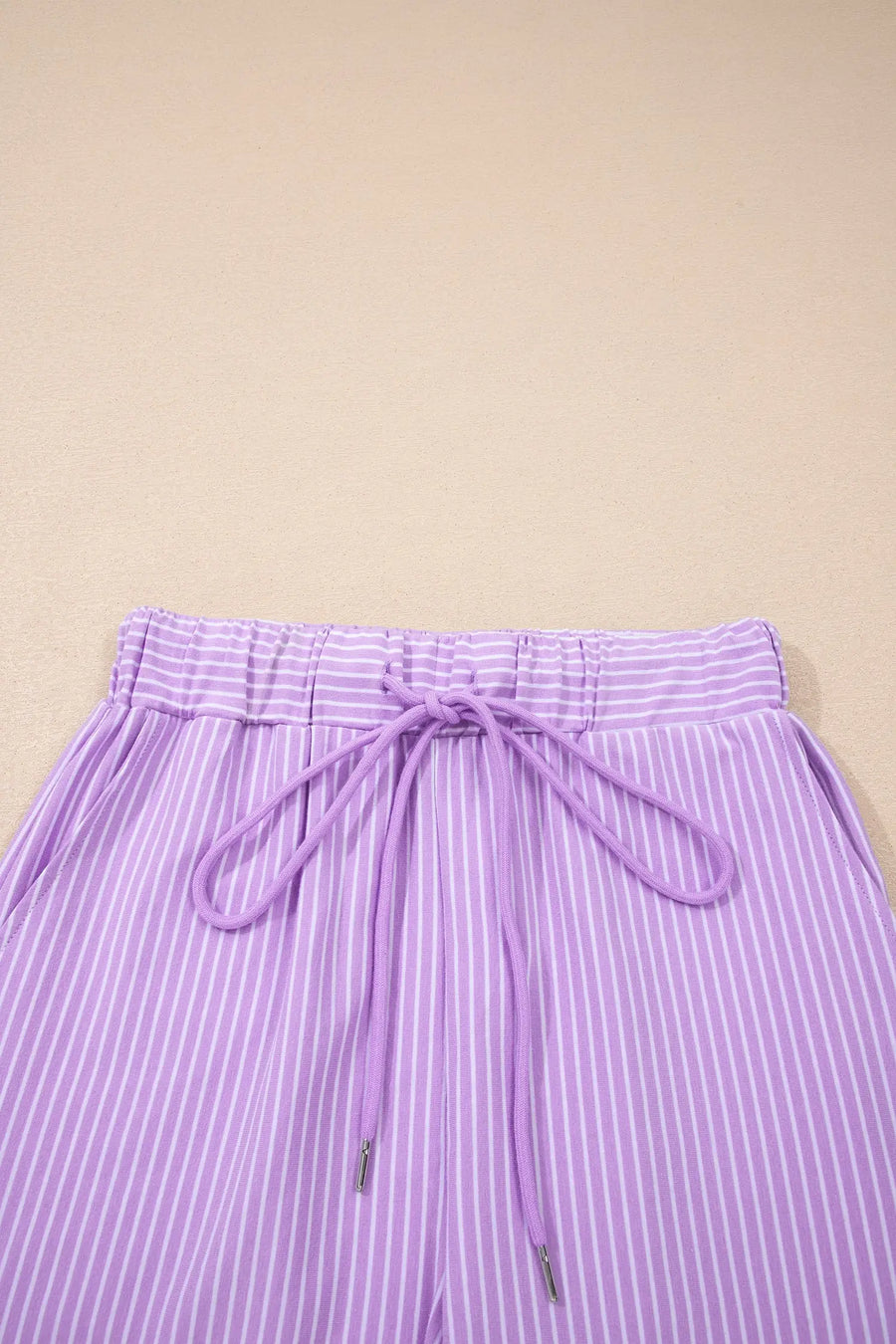 Striped Dolman Sleeve Polo Shirt and Drawstring Shorts Two Piece Set