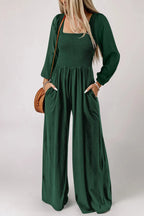 Smocked Wide Leg Jumpsuit - Fashionfitz