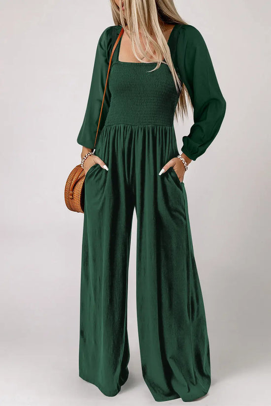 Smocked Wide Leg Jumpsuit - Fashionfitz