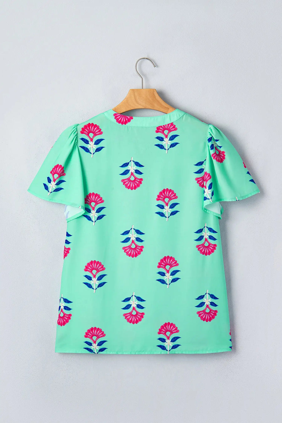Women's floral flutter top UK — brunch and vacation dressing, V-neck style