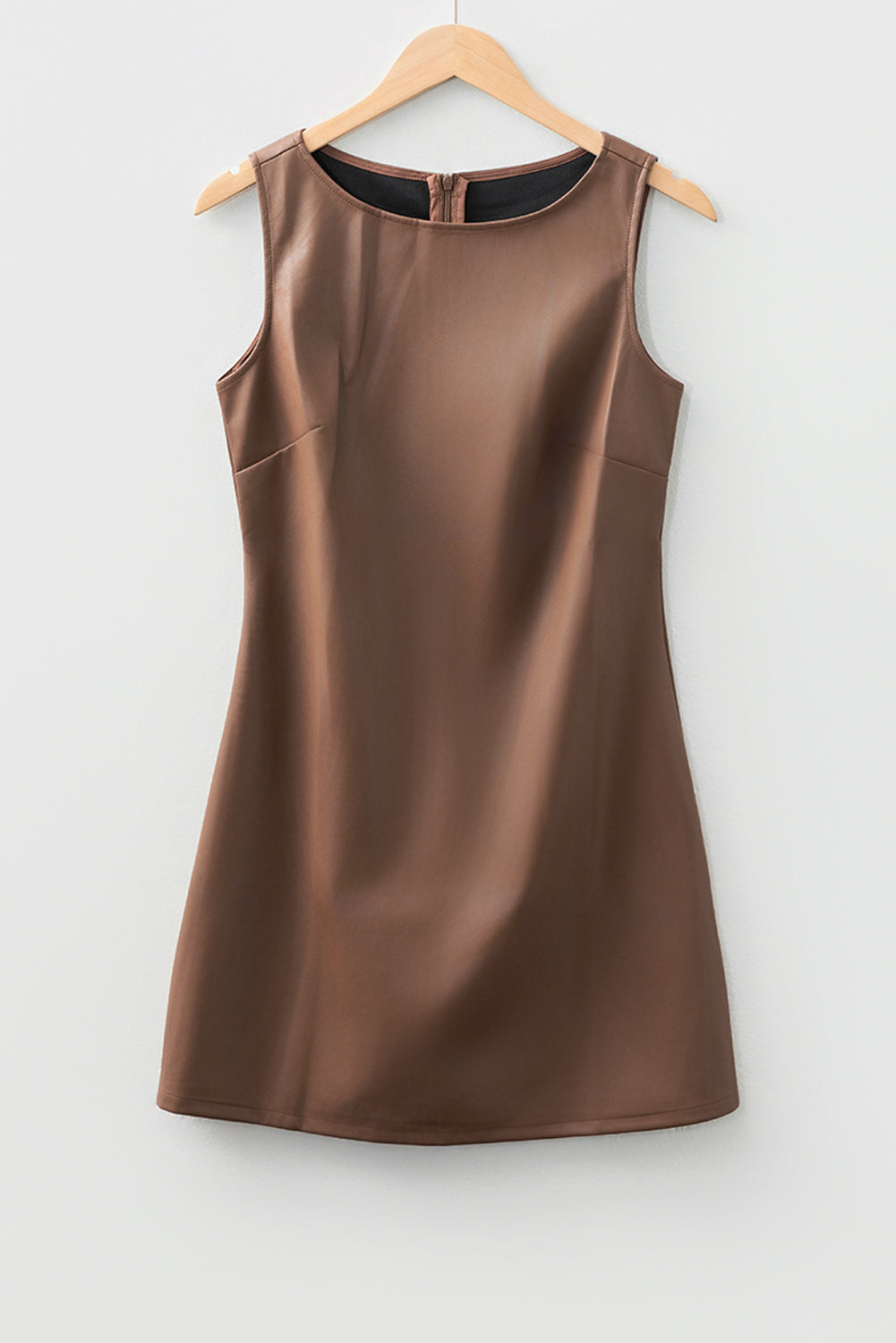 Brown Faux Leather Sleeveless Mini Dress