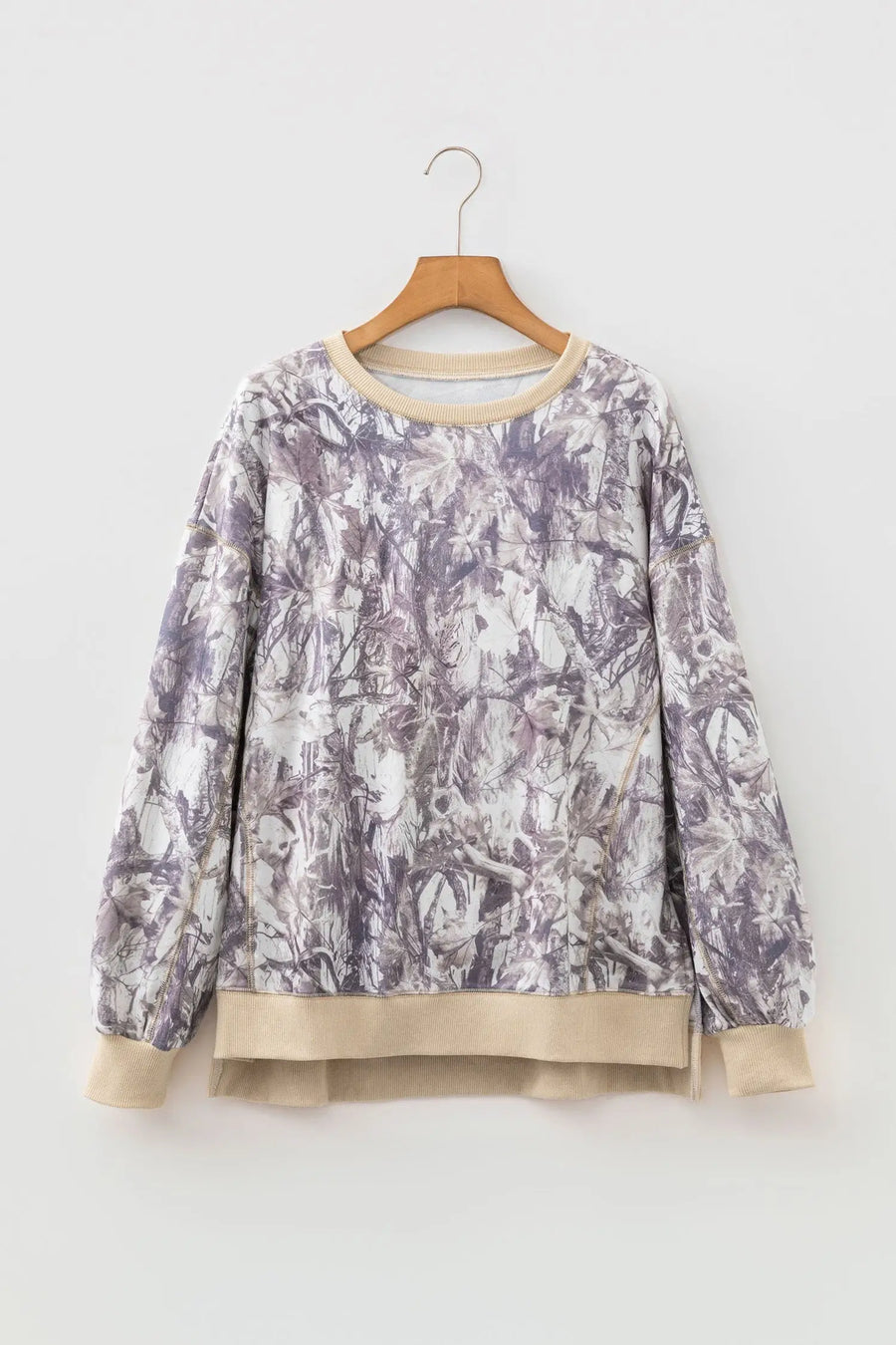 Abstract Camo Colorblock Side Split Tunic Sweatshirt Women UK