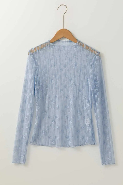 Sheer floral lace slim-fit top blouses