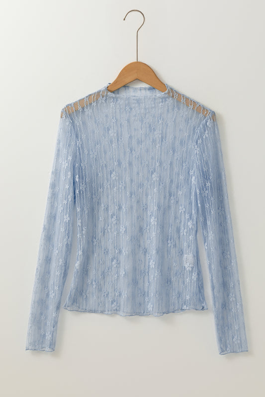 Sheer Floral Lace Slim-Fit Top