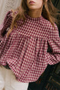 Plaid Long Sleeve Button Keyhole Pleated Loose Blouse Women UK