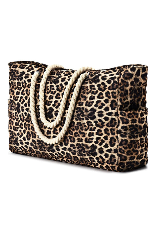 Leopard Print Rope Strap Large Tote Bag Women UK