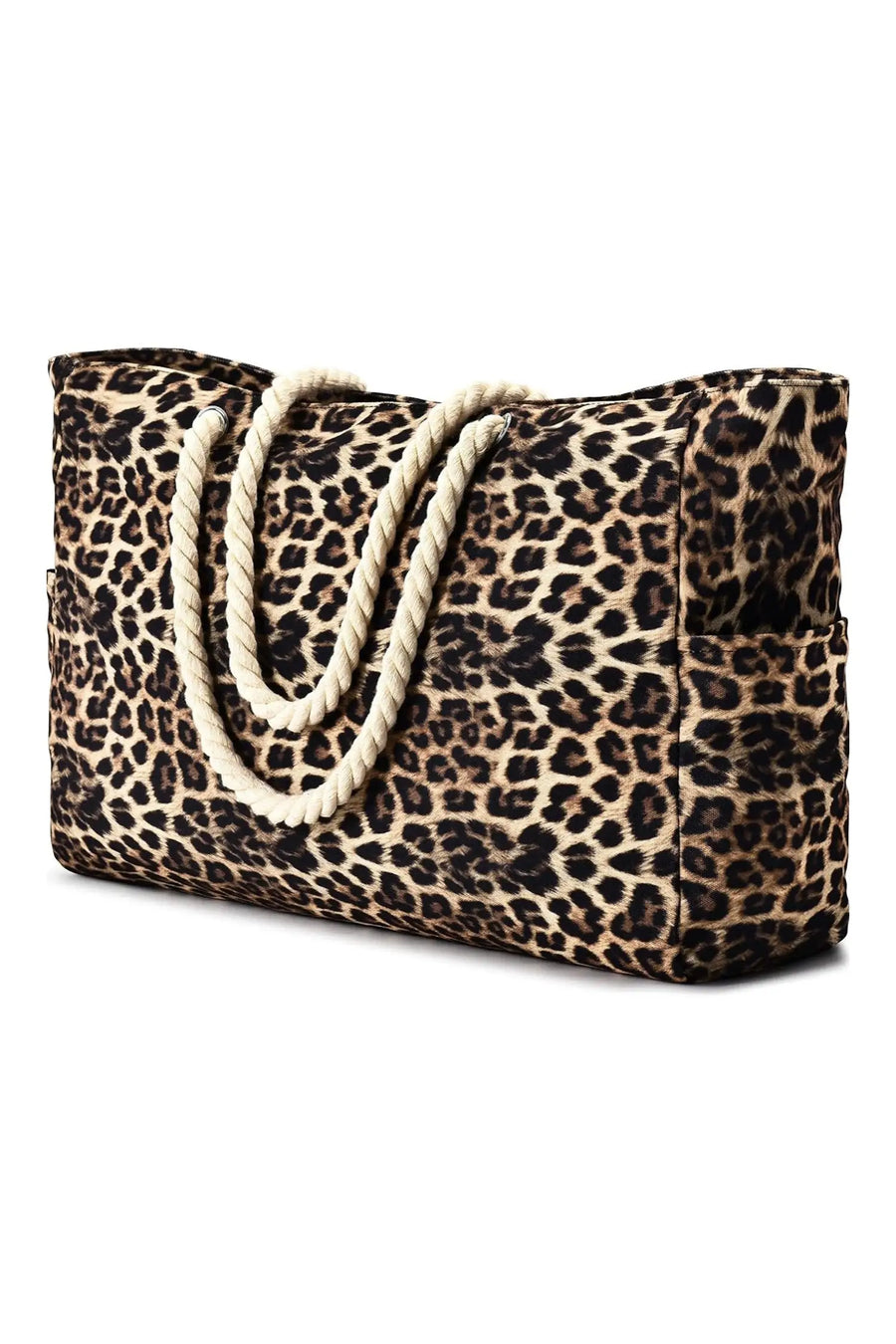 Women's leopard rope strap tote detail view strap weave