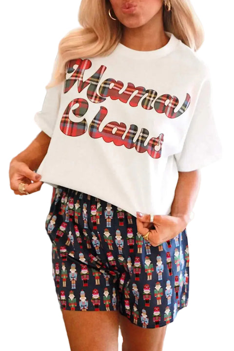 Pink nutcracker christmas lounge set graphic tee & print shorts loungewear