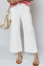 Pearl embellished wide leg ankle length jeans front view — Fashionfitz UK
