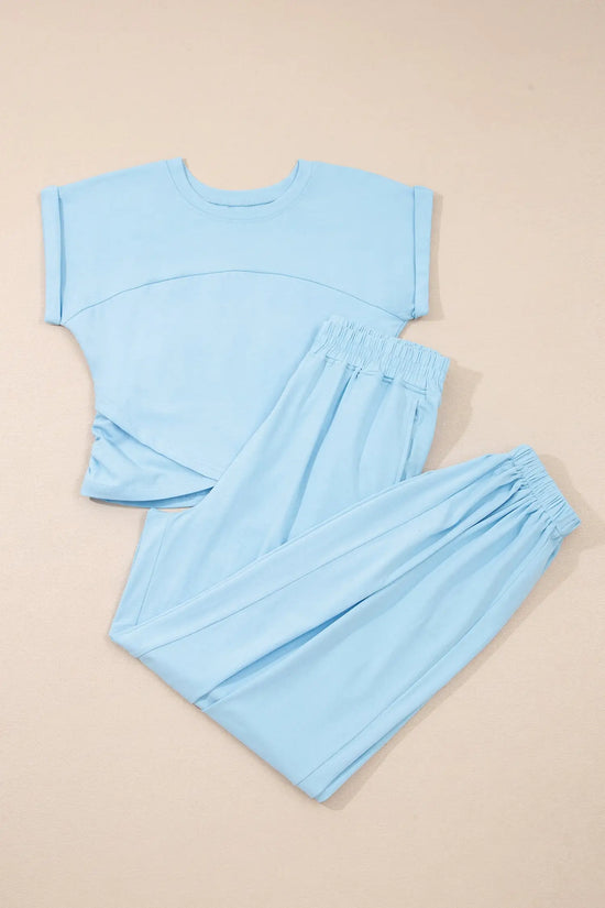 Cropped tank top & jogger pants set cotton high waist two piece outfit sets